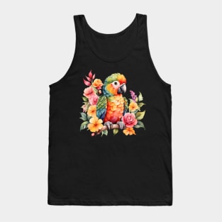 A parrot decorated with beautiful watercolor flowers Tank Top